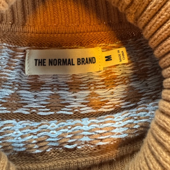 The Normal Brand Fair Isle Cotton Turtleneck Sweater Camel Brown Tan Patterned M - Picture 4 of 11